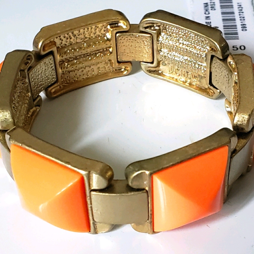 J CREW Bracelet Elasticized Stretch Geometric Square Gold Orange